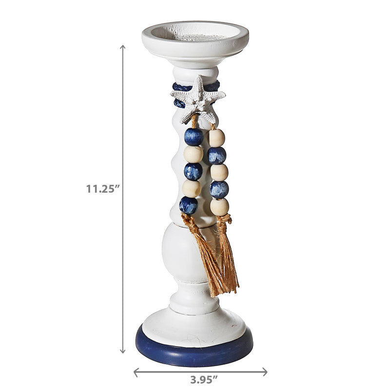 Pillar Candle Holder With Beaded Garland 11.25"