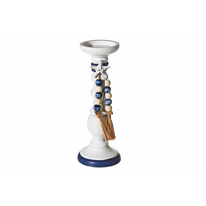 Pillar Candle Holder With Beaded Garland 11.25"
