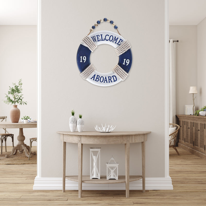 Wooden Life Buoy With Bead Hanger 9"