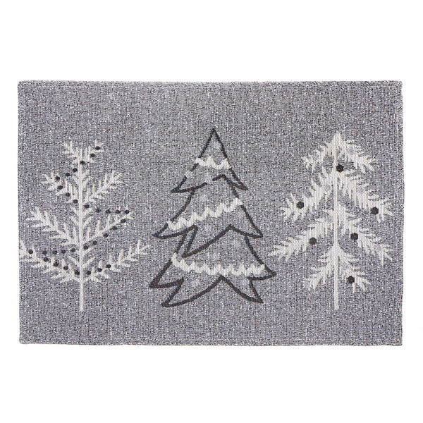 Christmas Tapestry Placemat Gray Trees 13X18 - Set of 12