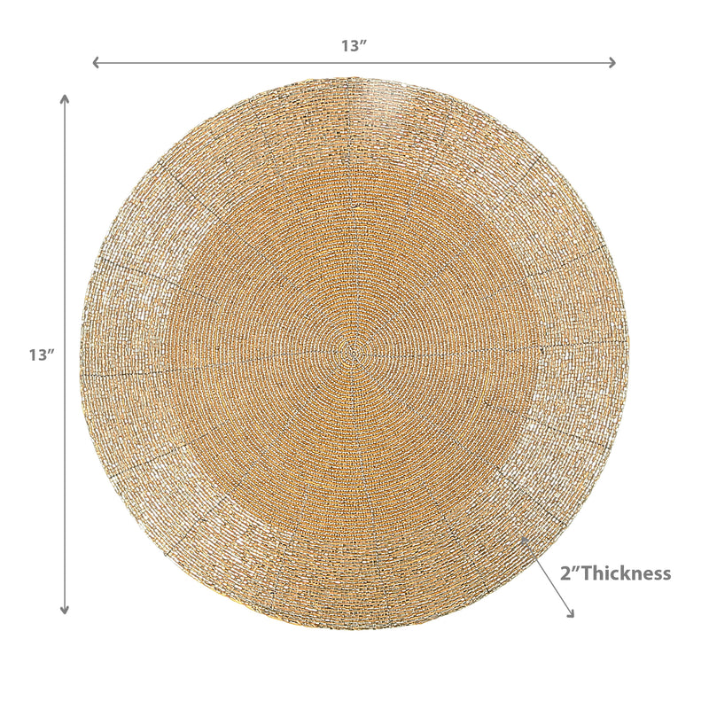 Christmas Beaded Round Placemat Gold - Set of 4