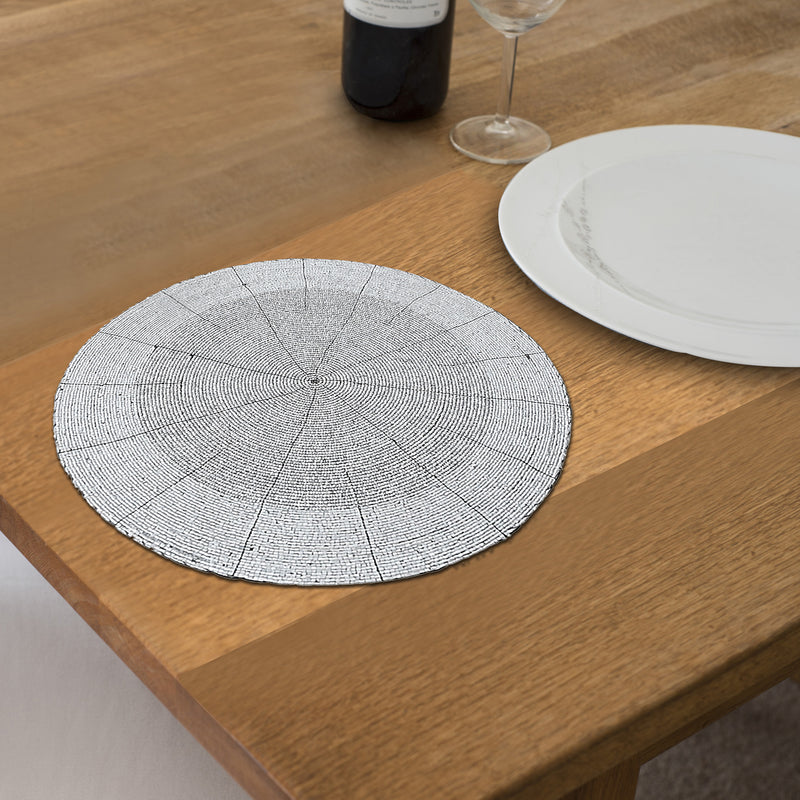 Christmas Beaded Round Placemat White - Set of 4