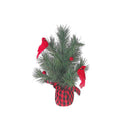 Christmas Pine Tree In Plaid Pot With Cardinals