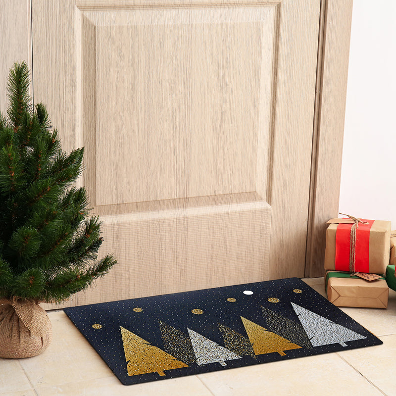 Christmas Printed Rubber Mat Black Gold Christmas