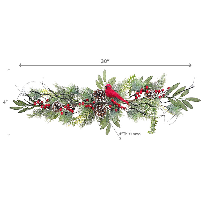 Christmas Cardinal And Pinecone Swag