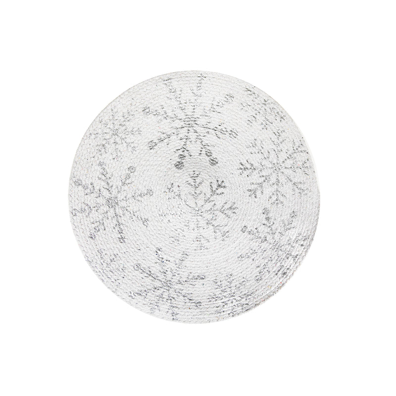 Foil Printed Snowflake Cotton Rope Placemat (Silver) - Set of 12