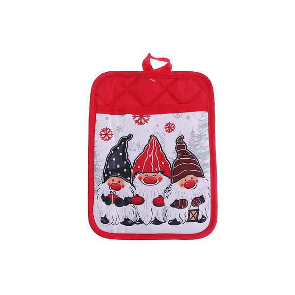 Christmas Pot Holder With Pocket Triple Gnome - Set of 4