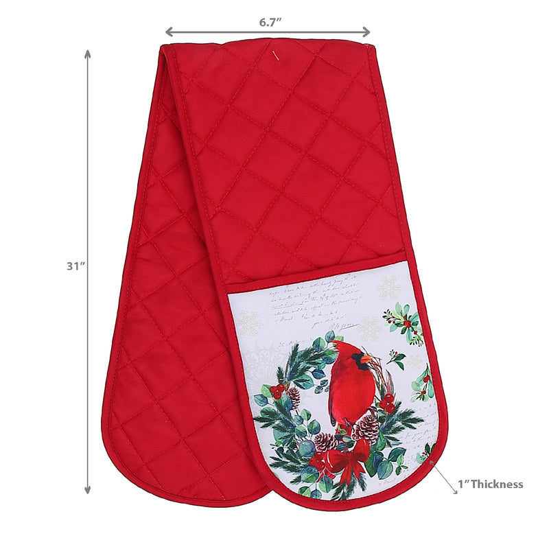 Christmas Double Oven Mitt Cardinal Wreath - Set of 2