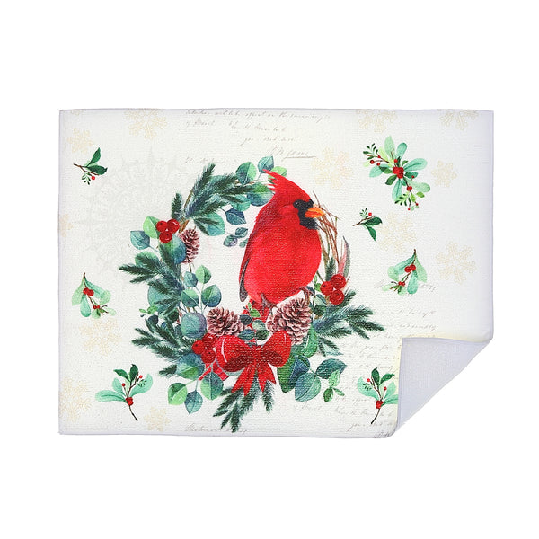 Christmas Microfibre Drying Mat Cardinal Wreath - Set of 2