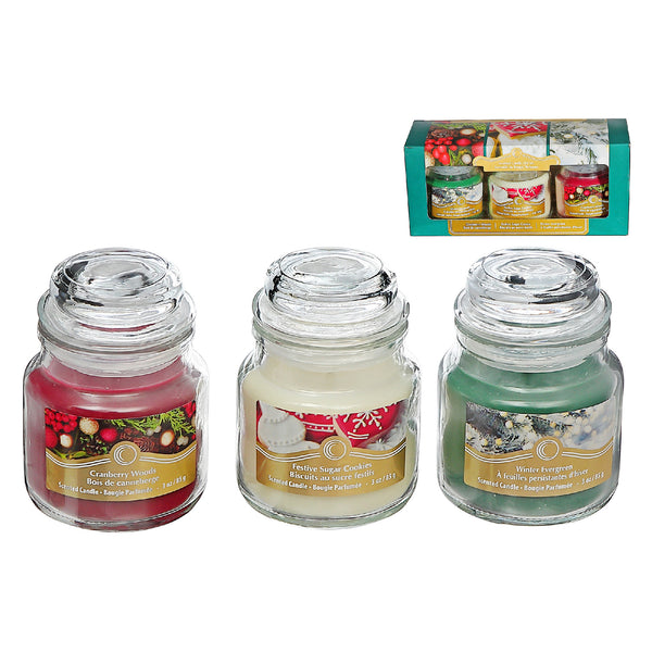 Christmas 3 Pk 3Oz Scented Glass Jar Candle Gift Set