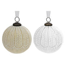 4" Glass Deco White Painted Ornament (Gold + Silver) - Set of 4