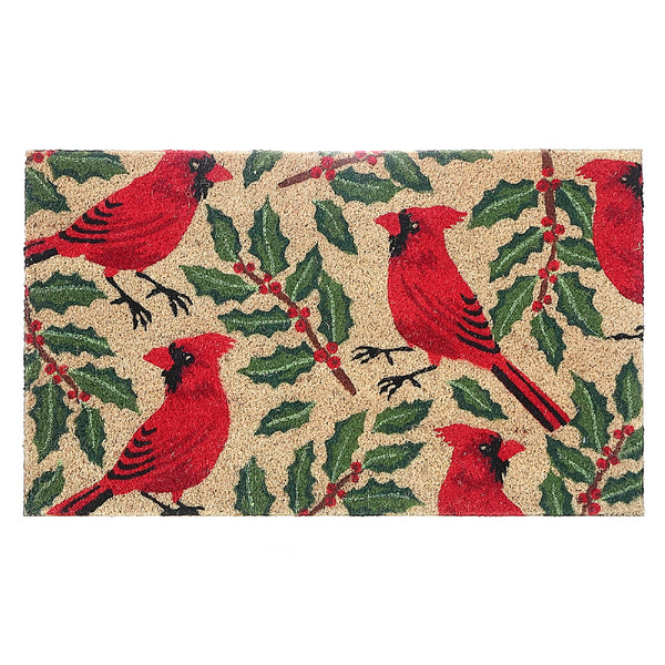 Christmas Coir Door Mat Cardinal And Holly