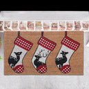 Christmas Coir Door Mat Triple Deer On Stocking