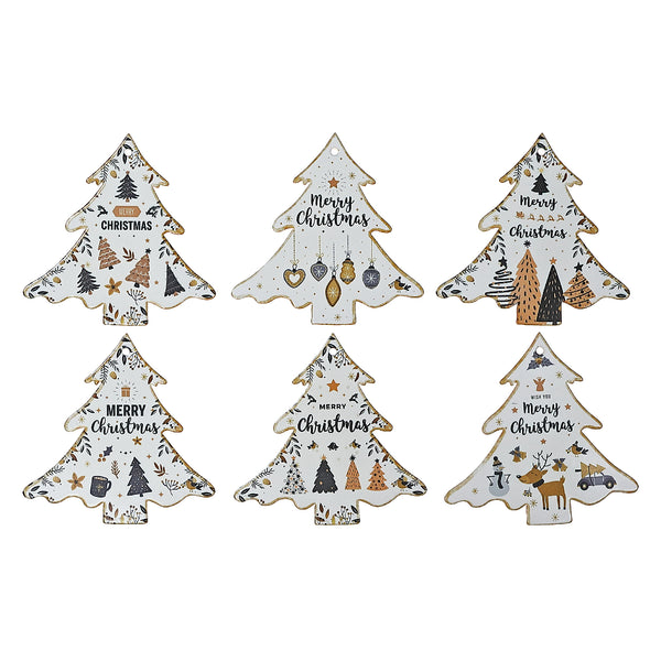 Christmas Ceramic Tree Shape Trivet Merry Christmas  - Set of 6