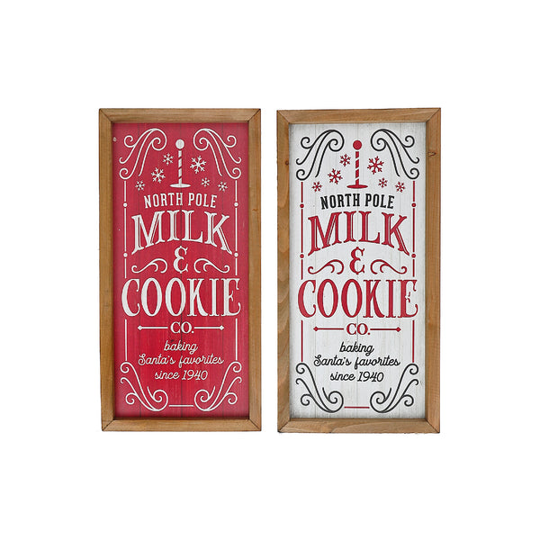 Framed Mdf North Pole Milk & Cookie Sign (Asstd) - Set of 2