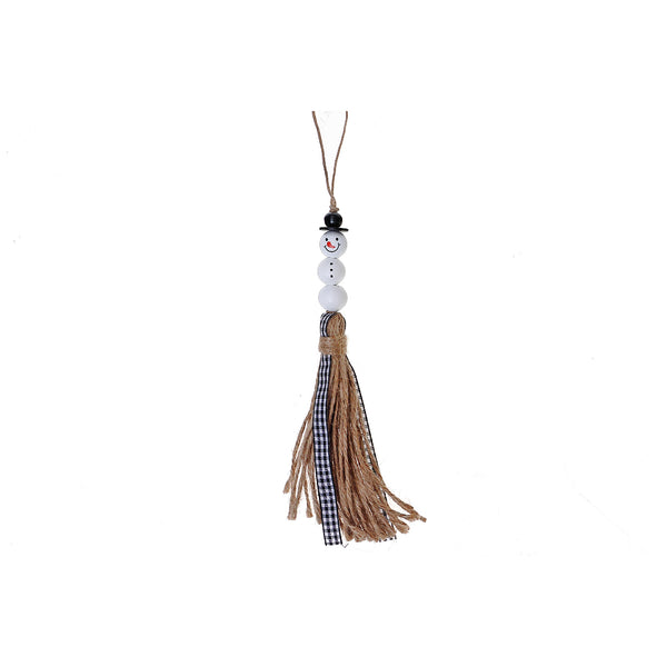 Christmas Beaded Snowman With Tassel Ornament - Set of 4