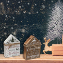 Christmas House Shaped Wood Block With Ribbon  - Set of 2