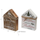 Christmas House Shaped Wood Block With Ribbon  - Set of 2