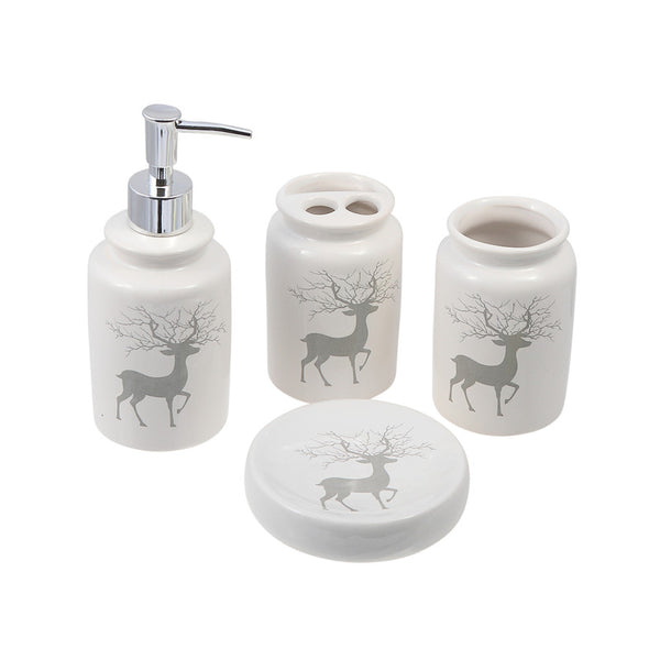 4Pc Ceramic Bathroom Set (Silver Bells Reindeer)