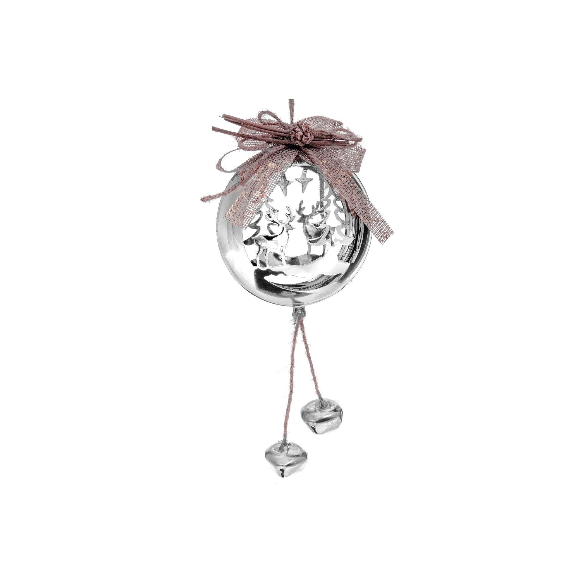 Metal Round Tree Ornament (Silver) Set of 6