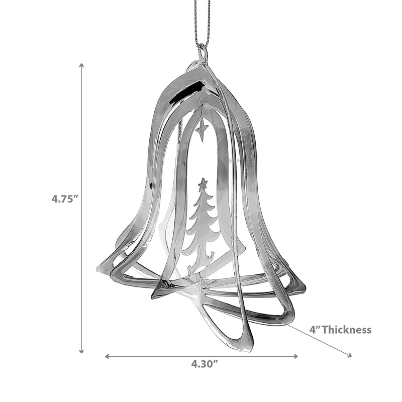 Christmas Spinning Silver Metal Ornament Bell - Set of 12