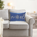 Christmas Velvet Embroidered Cushion Blue Noel 20X12 - Set of 2