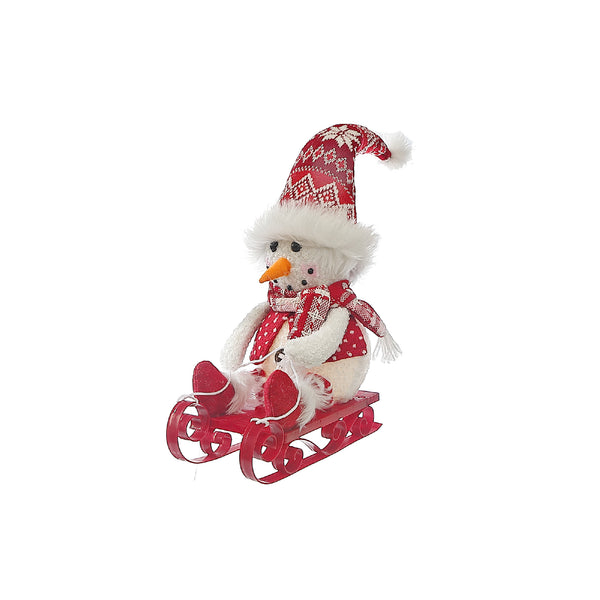 Christmas Led Red Toque Snowman On Sled