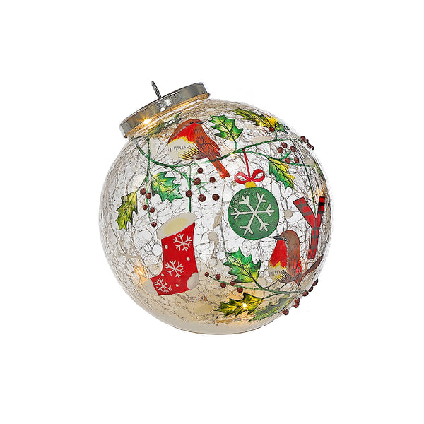 Christmas Led Crackled Glass Ornament Decor Joy