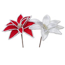Christmas Poinsettia Pick With White Border  - Set of 6