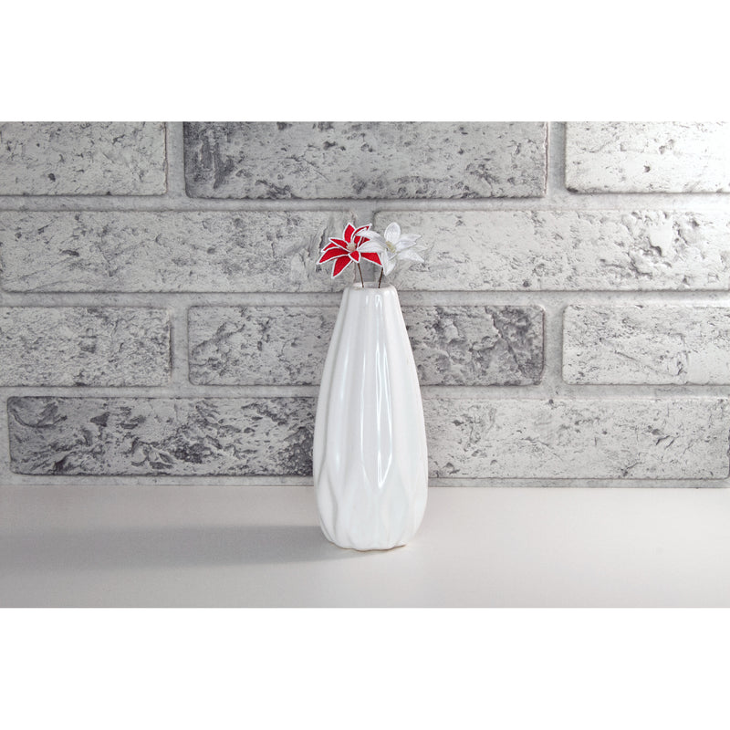 Christmas Poinsettia Pick With White Border  - Set of 6