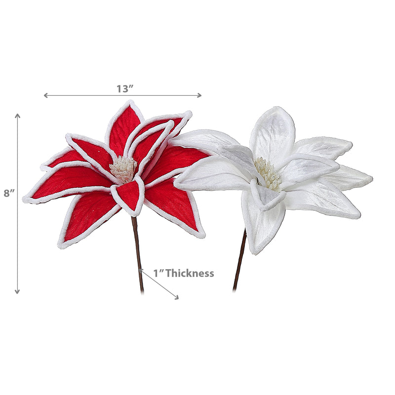 Christmas Poinsettia Pick With White Border  - Set of 6