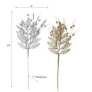 Christmas Glitter Leaves And Berries Pick  - Set of 6