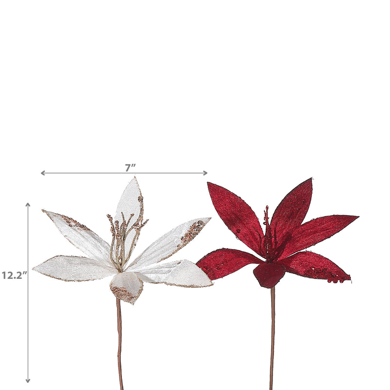 Christmas Sequined Poinsettia Pick  - Set of 6