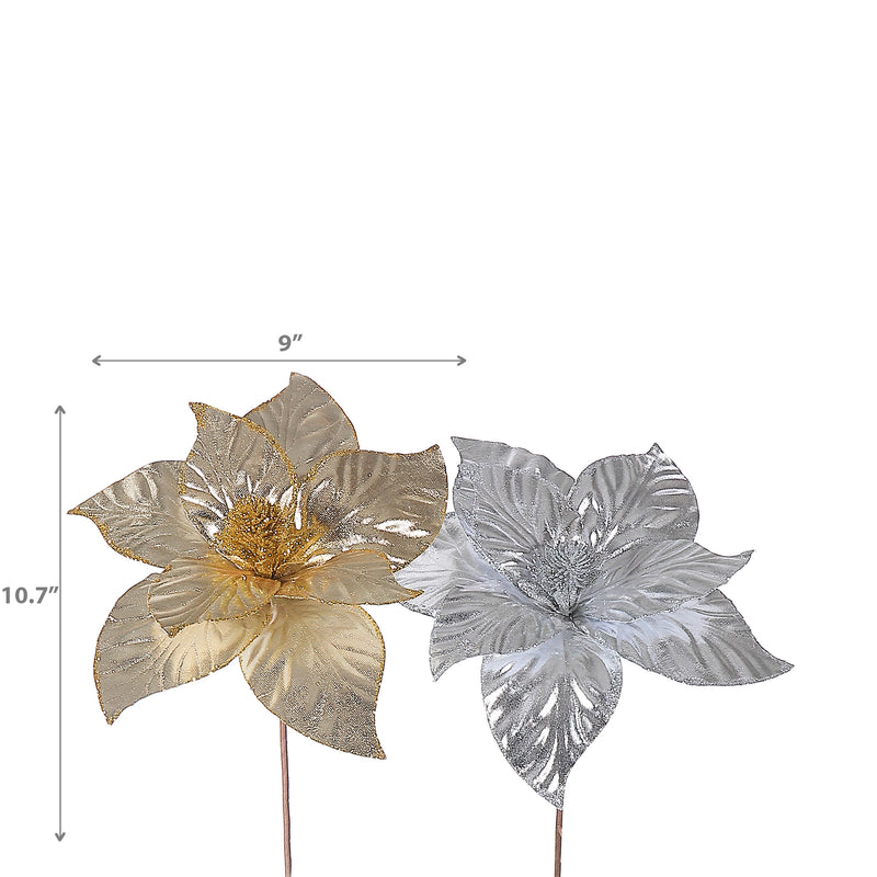 Christmas Shiny Poinsettia Pick  - Set of 6