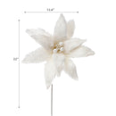 Christmas Furry White Poinsettia Long Stem Pick - Set of 2