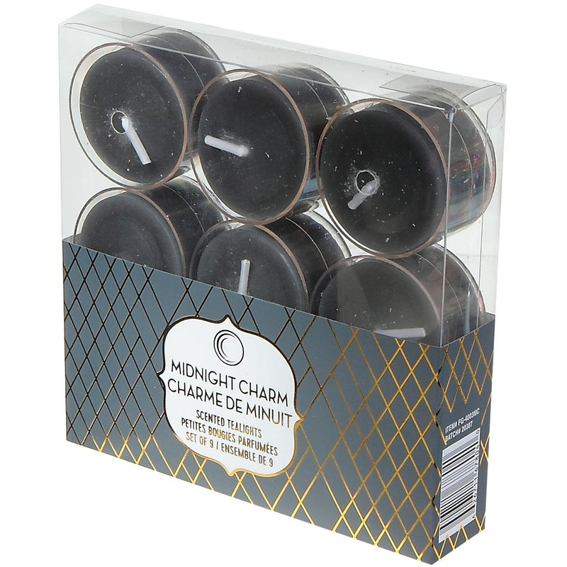 9 Pk Oversized Clear Cup Scented Tealights (Midnight Charm) - 19 Grams