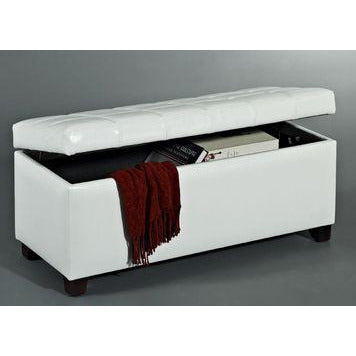 Pleather Impression Bench With Storage (White)